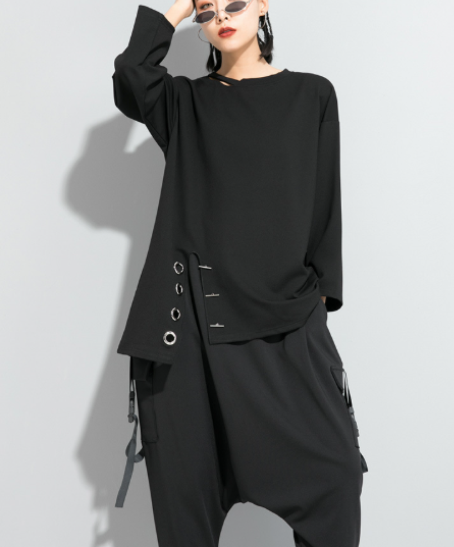 dark asymmetric neckline design t-shirt EN3099