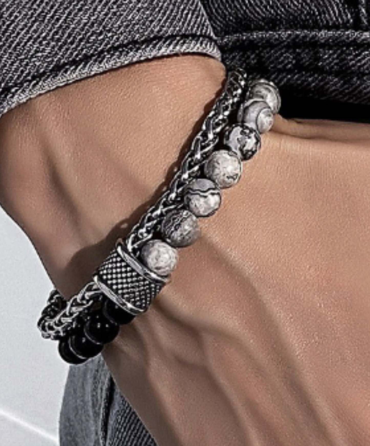 2-layer stone and chain bracelet EN2641