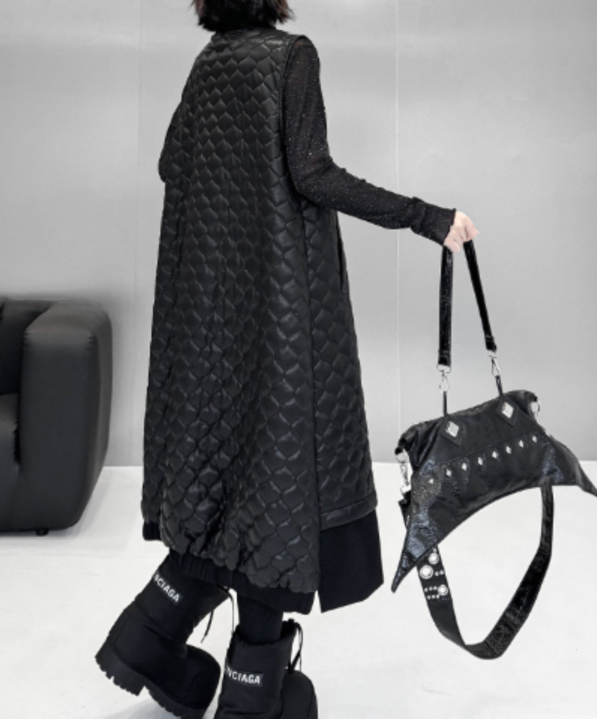 quilted-pattern lapel panel vest  EN3200