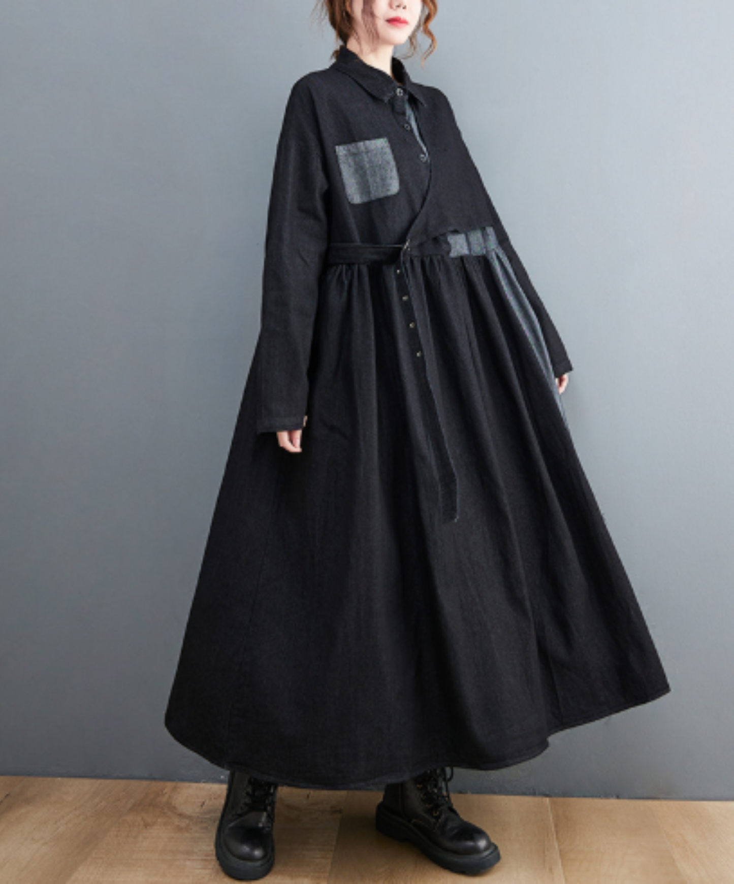 oversized style with denim paneling long shirt EN3067