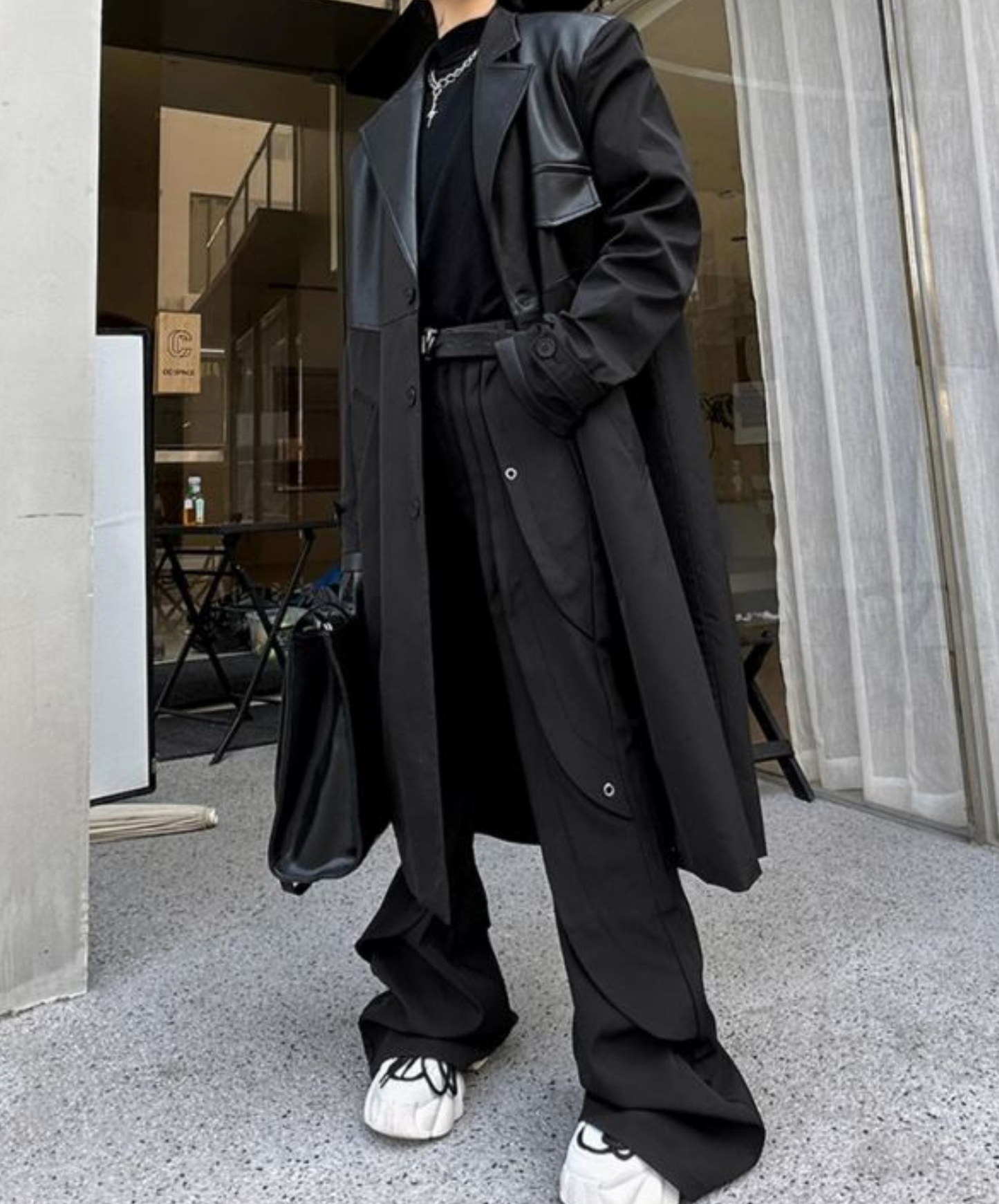 korean style pu leather wide silhouette coat EN1372