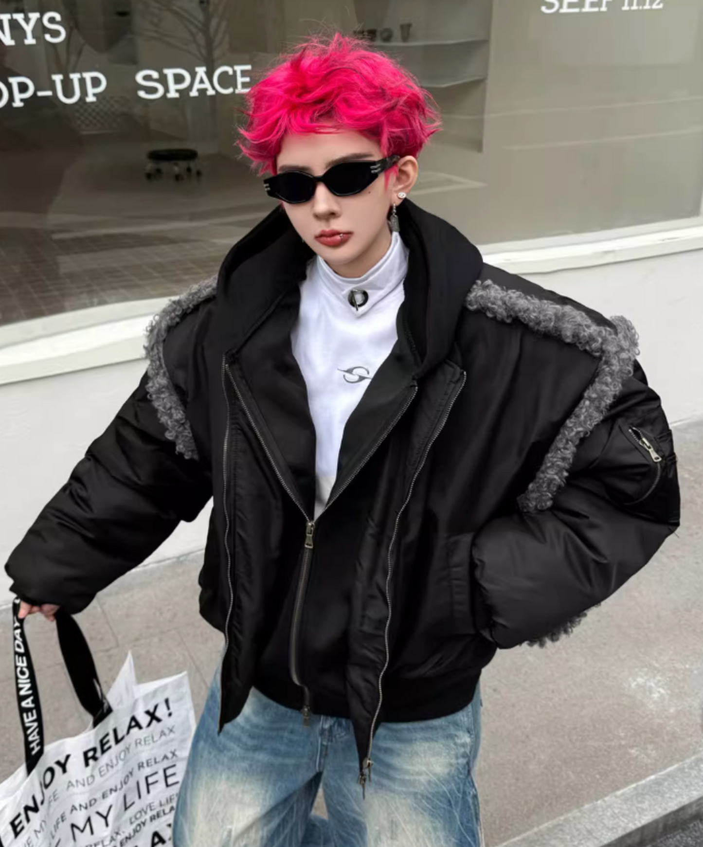 faux fur connection shorts jacket EN2563