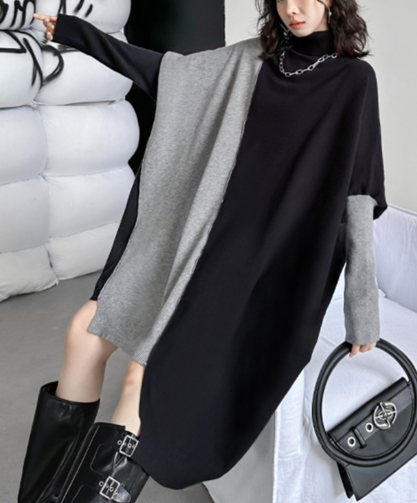 asymmetric two-tone sweatshirt EN2585