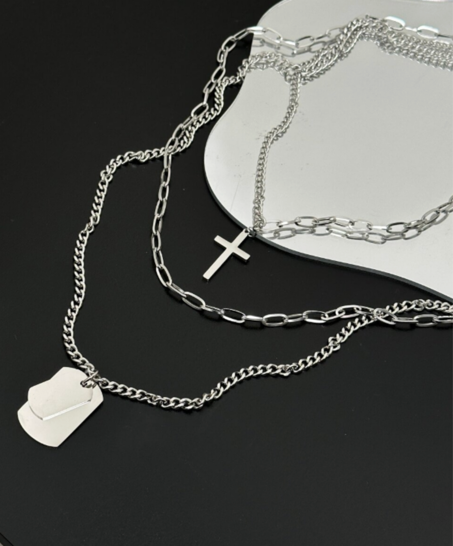 cross and dog tag motif necklace EN2789
