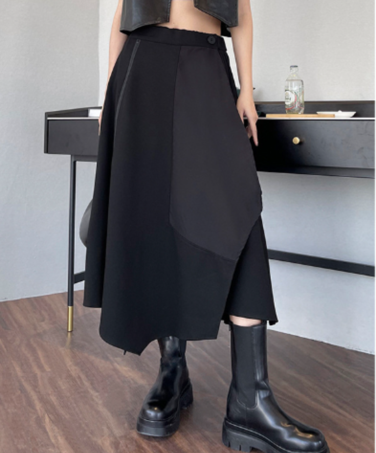 dark asymmetrical layered-look zip-line skirt EN3169