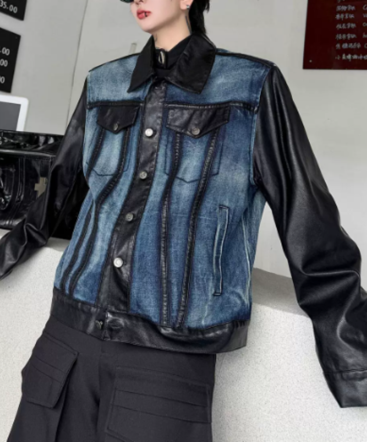 gradient mixed-material paneling jacket EN3240