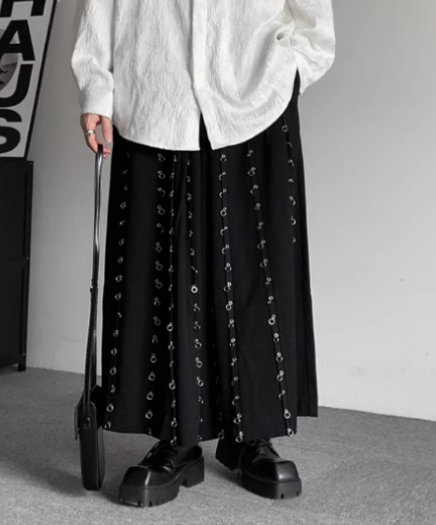 dark metal hoop wide pants EN1899