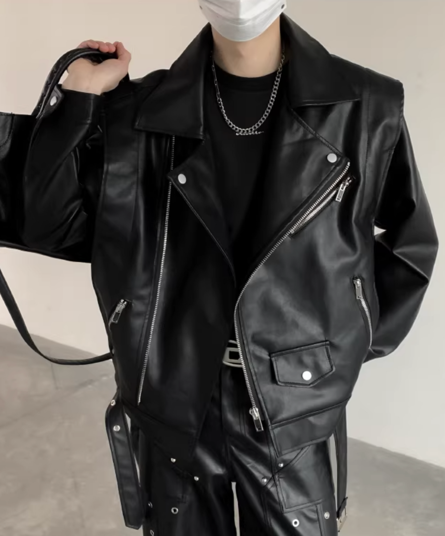 loose lapel pu leather jacket EN2621