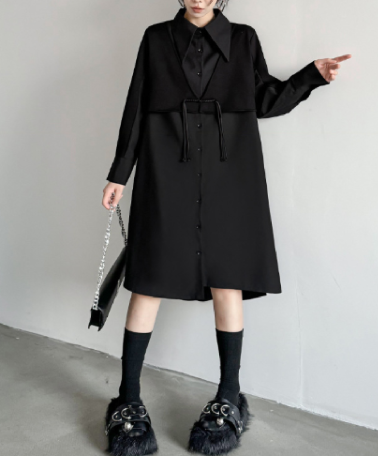 layered-look fringe vest style long shirt EN3135