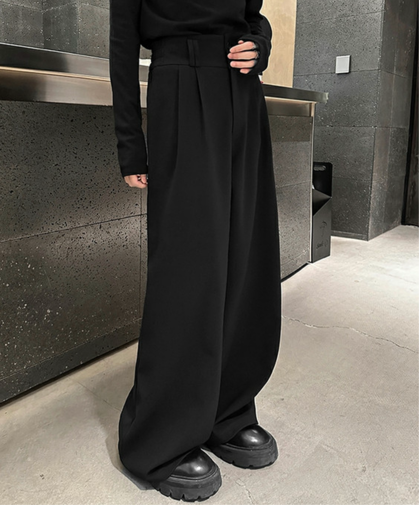 high-waisted draped straight wide pants EN2386