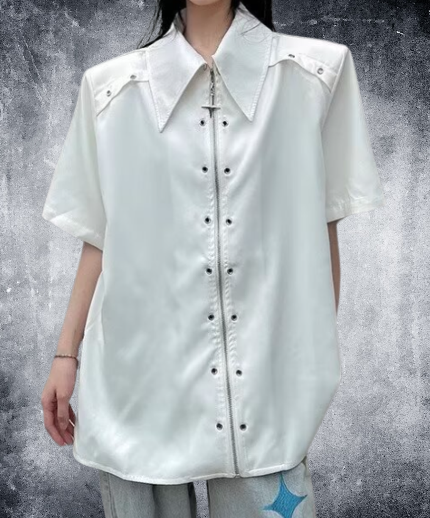 metal hole zipper shirt EN2883