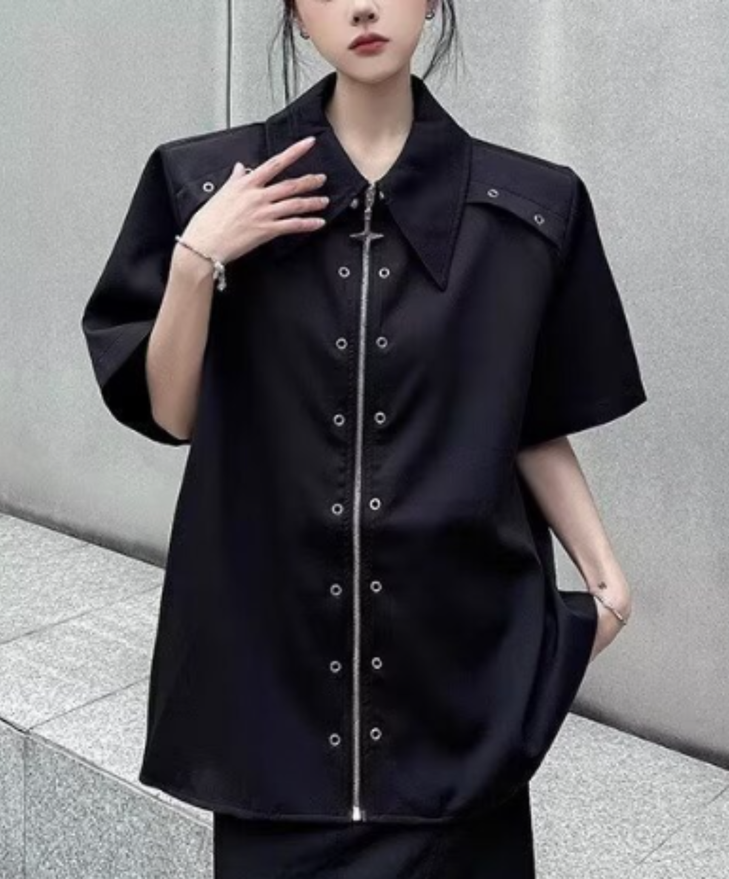 metal hole zipper shirt EN2883