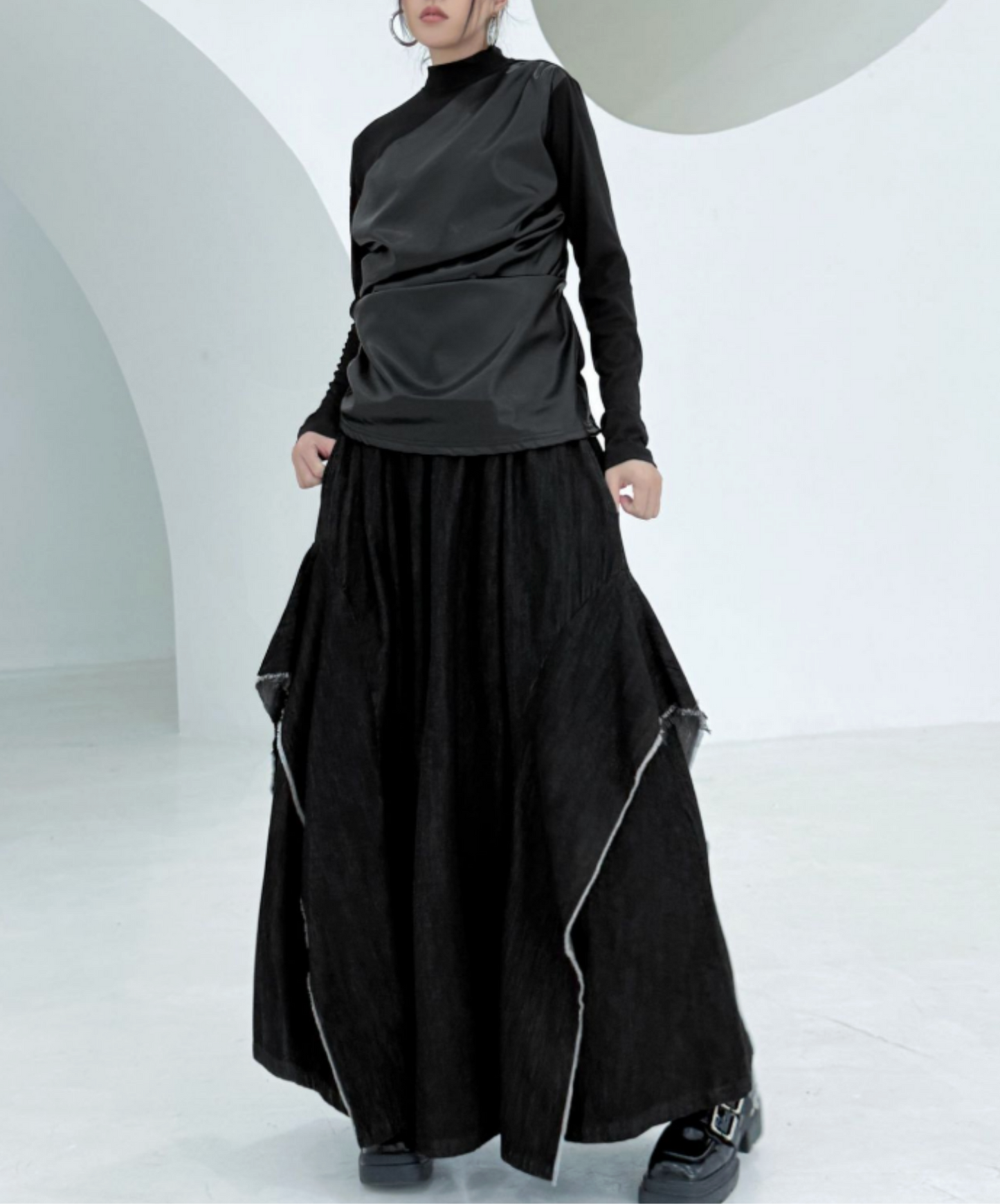 american patchwork high waist wide pants EN2781