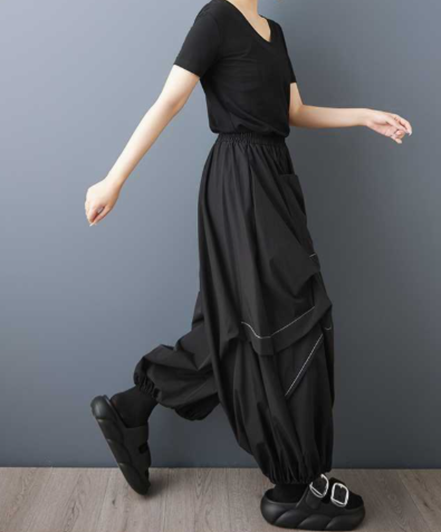 stitched balloon silhouette wide pants EN3034