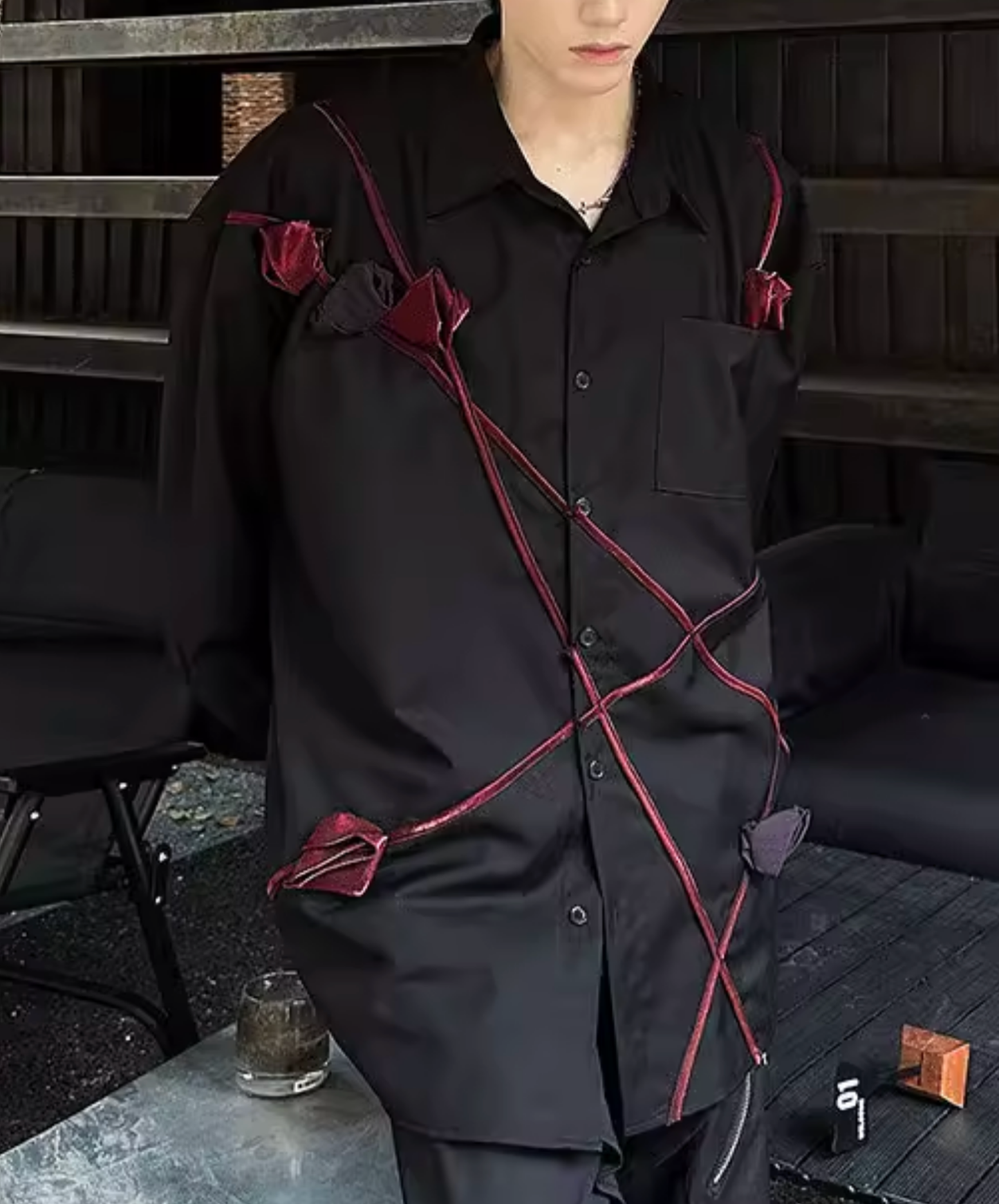 【style97】dark mode outfit set EN2886（shirt + necktie + pants set）