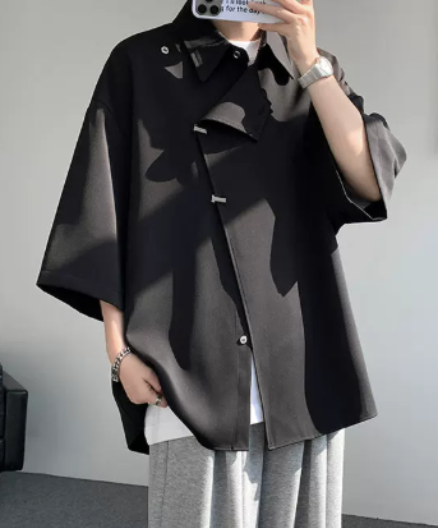 chinese-style front placket metal buttons shirt EN2958