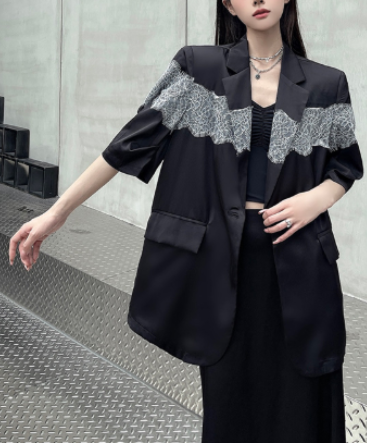 sheer with lace trim jacket EN3077