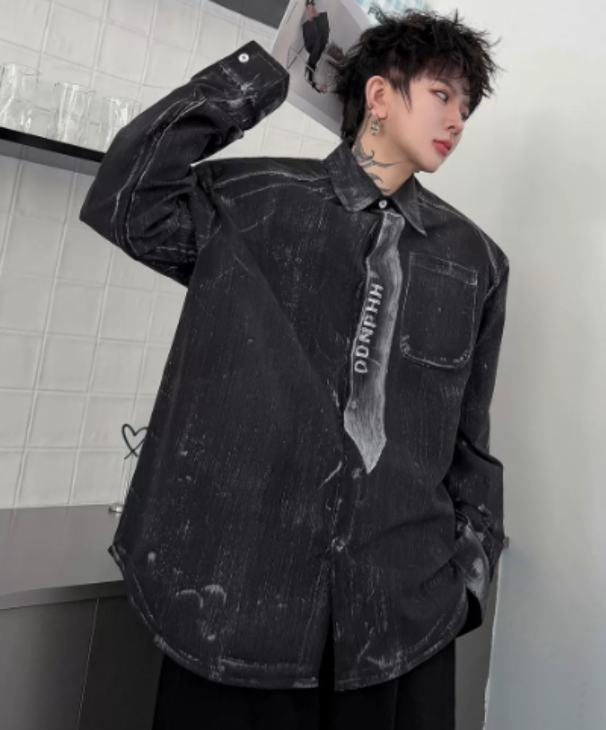 vintage-style tie motif design shirt EN3170