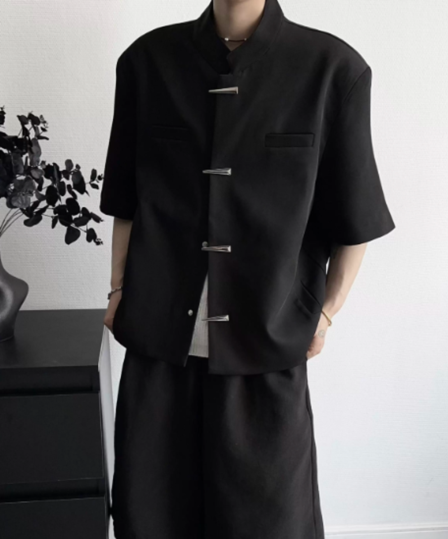 metal button stand collar shirt shirt EN2951