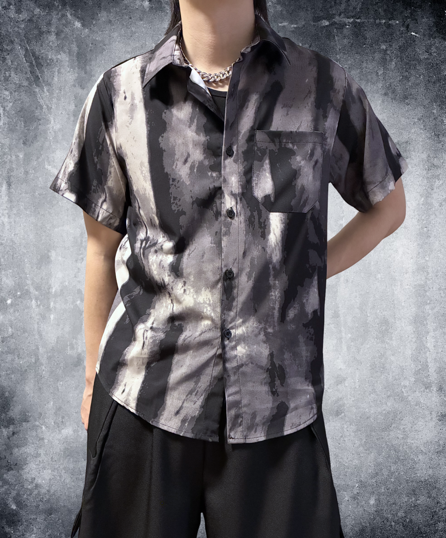 Ink painting style splicing design shirt EN2143