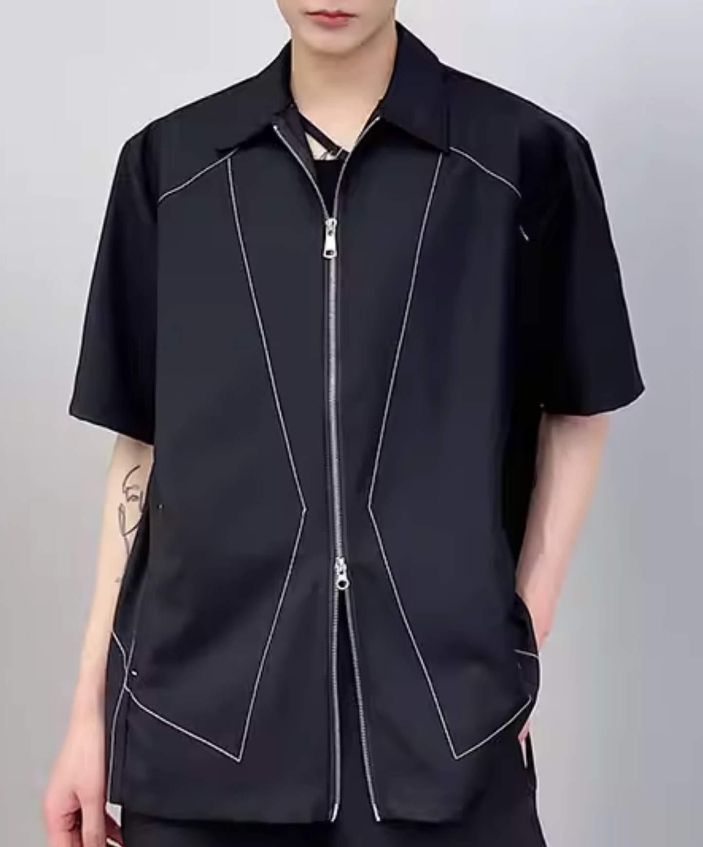 unique stitching with zipper shirt EN2812