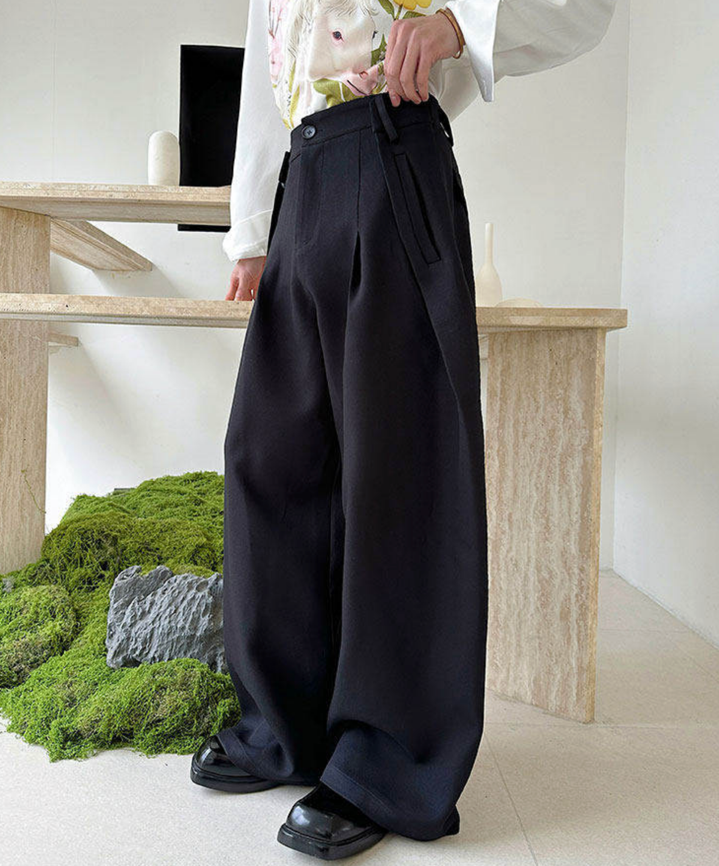 mid-high waist simple wide pants EN2711