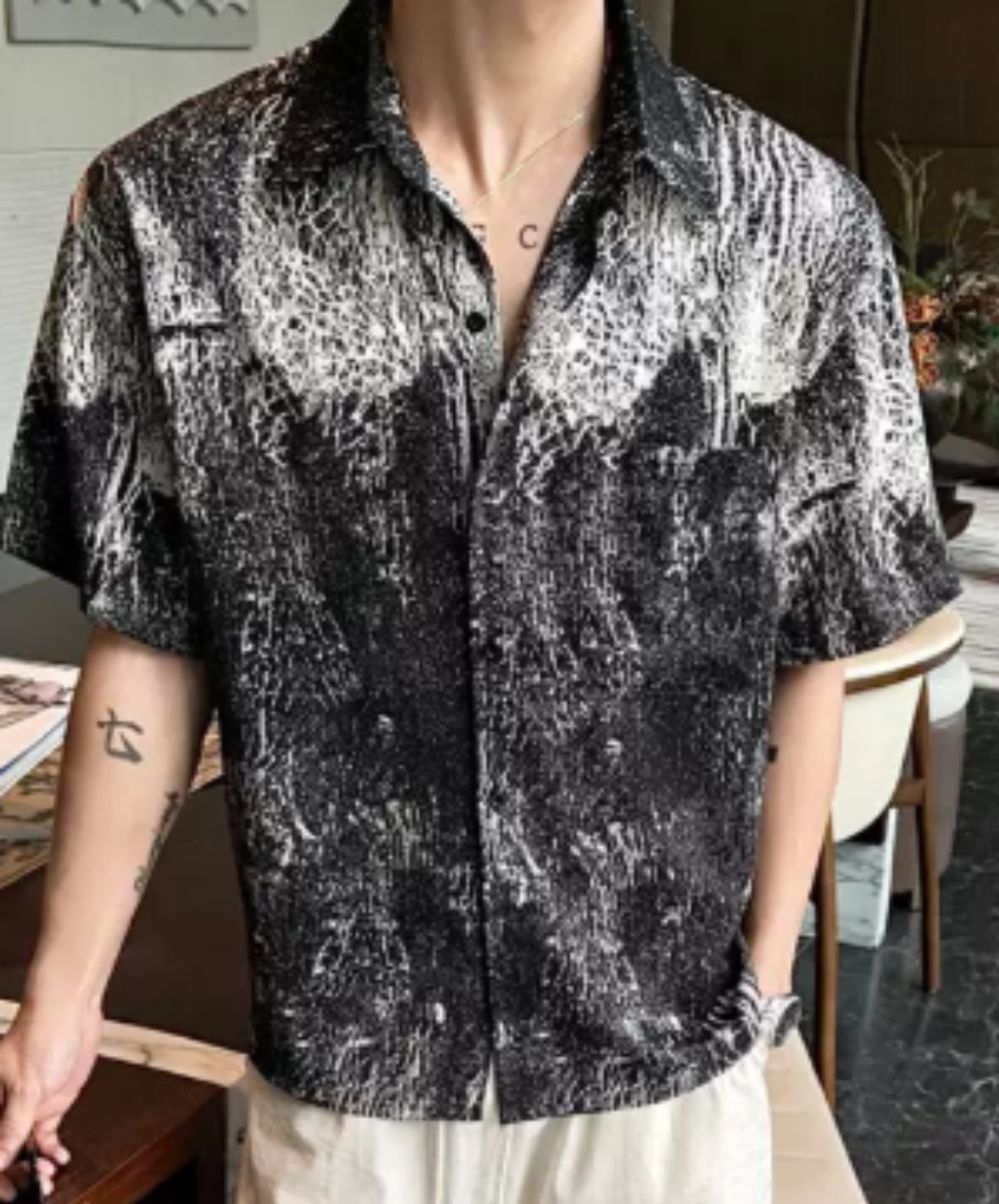 spliced-print resort style shirt EN3031