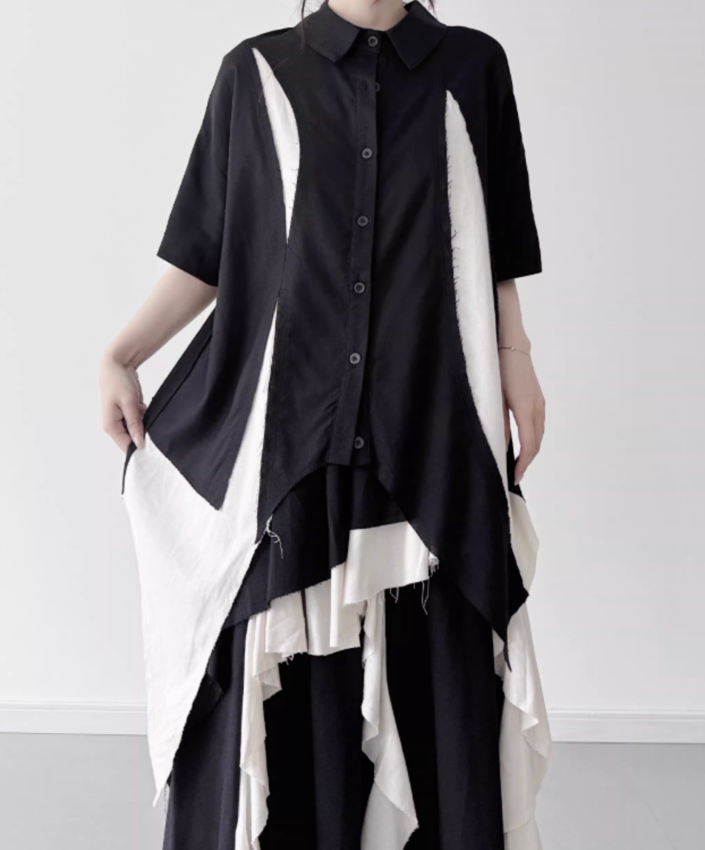 dark Irregular color block short-sleeved shirt EN2809