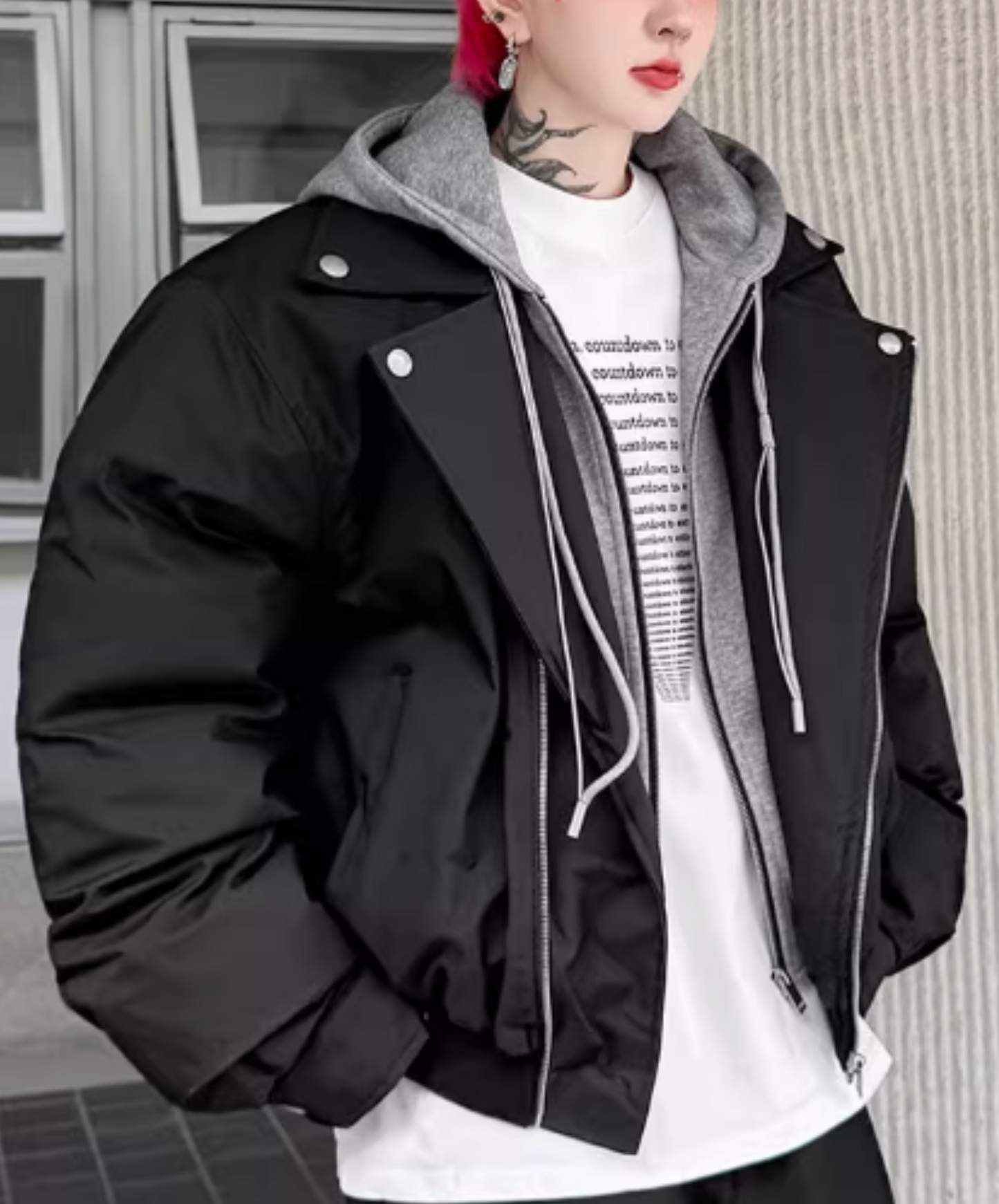 faux two-piece hoodie jacket EN2607