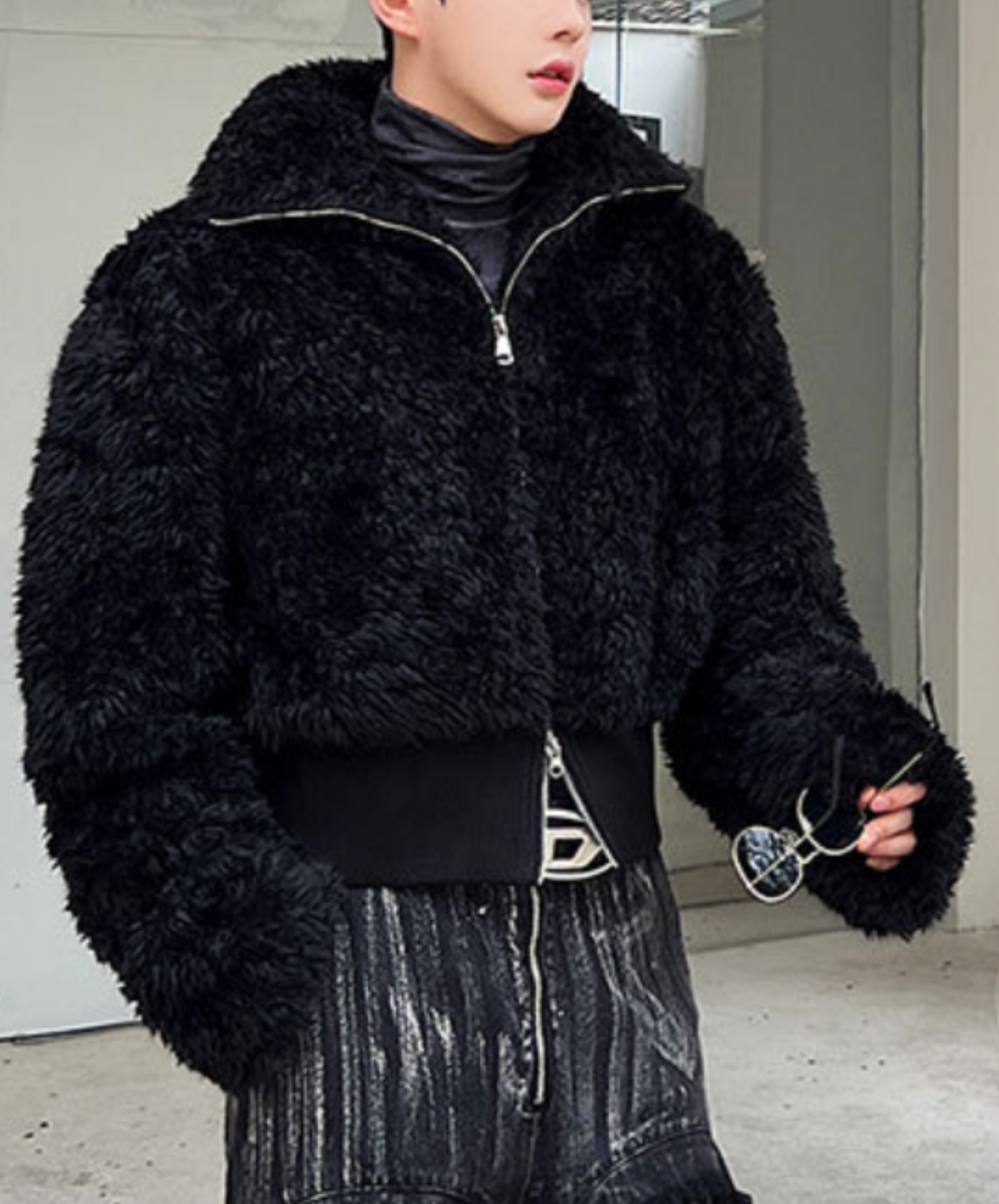 dark retro short fur jacket EN1479