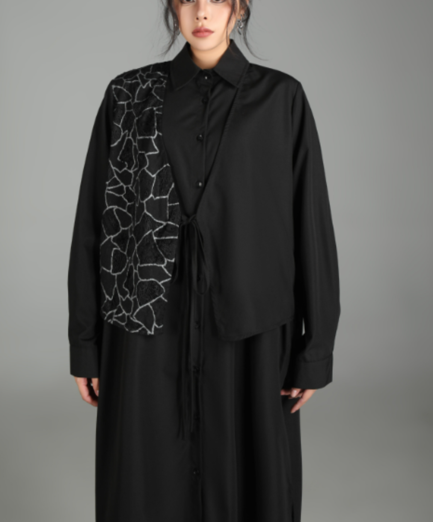 dark patchwork two-piece style long shirt EN3016