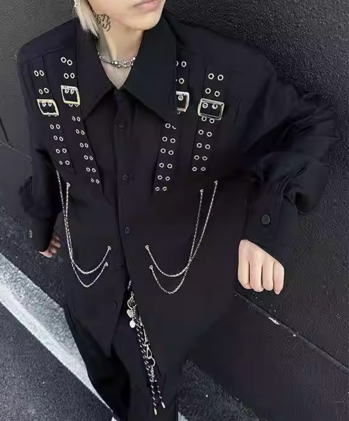 dark belt and chain decoration shirt EN2796