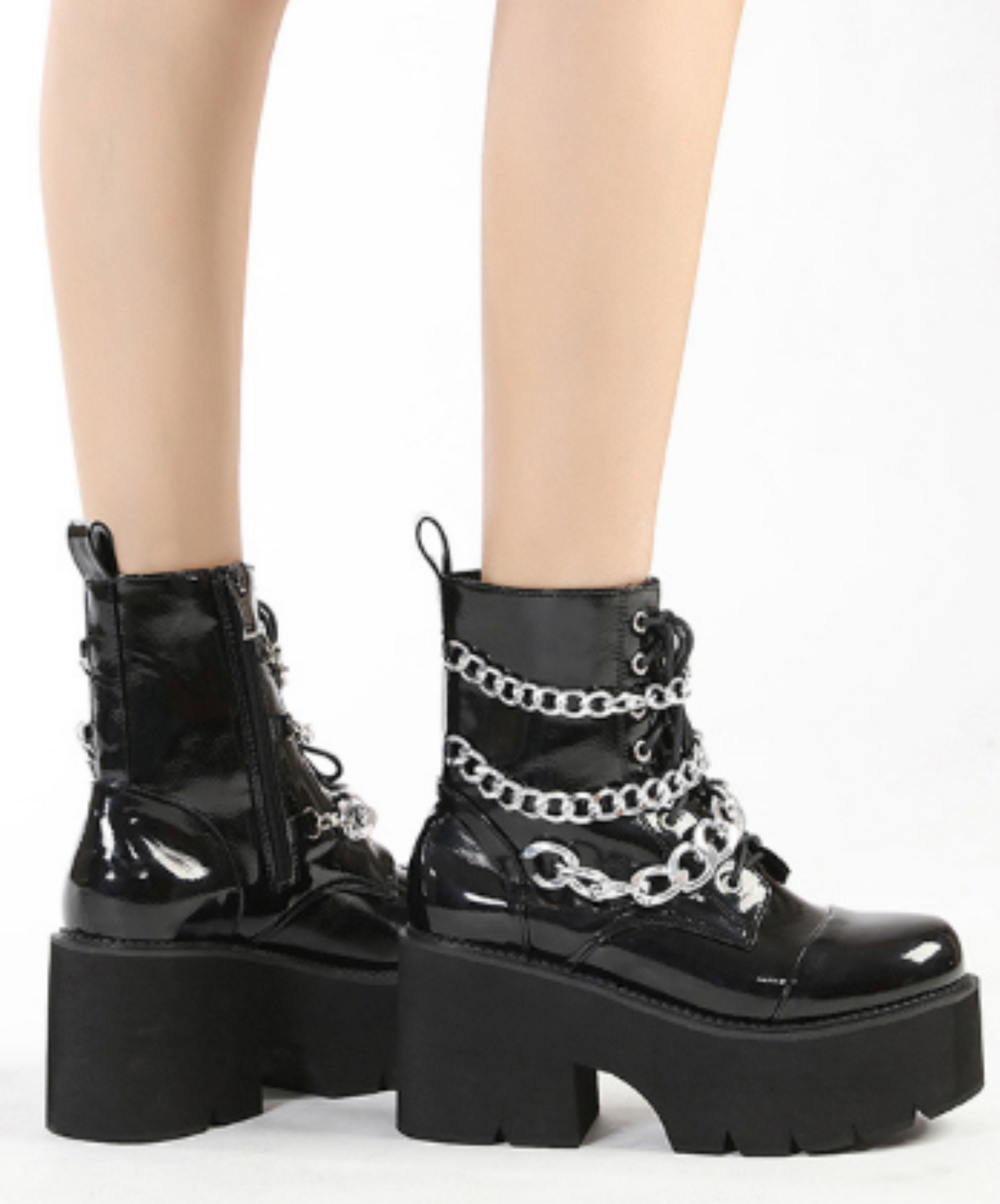 triple chain enamel zip up boots EN2003