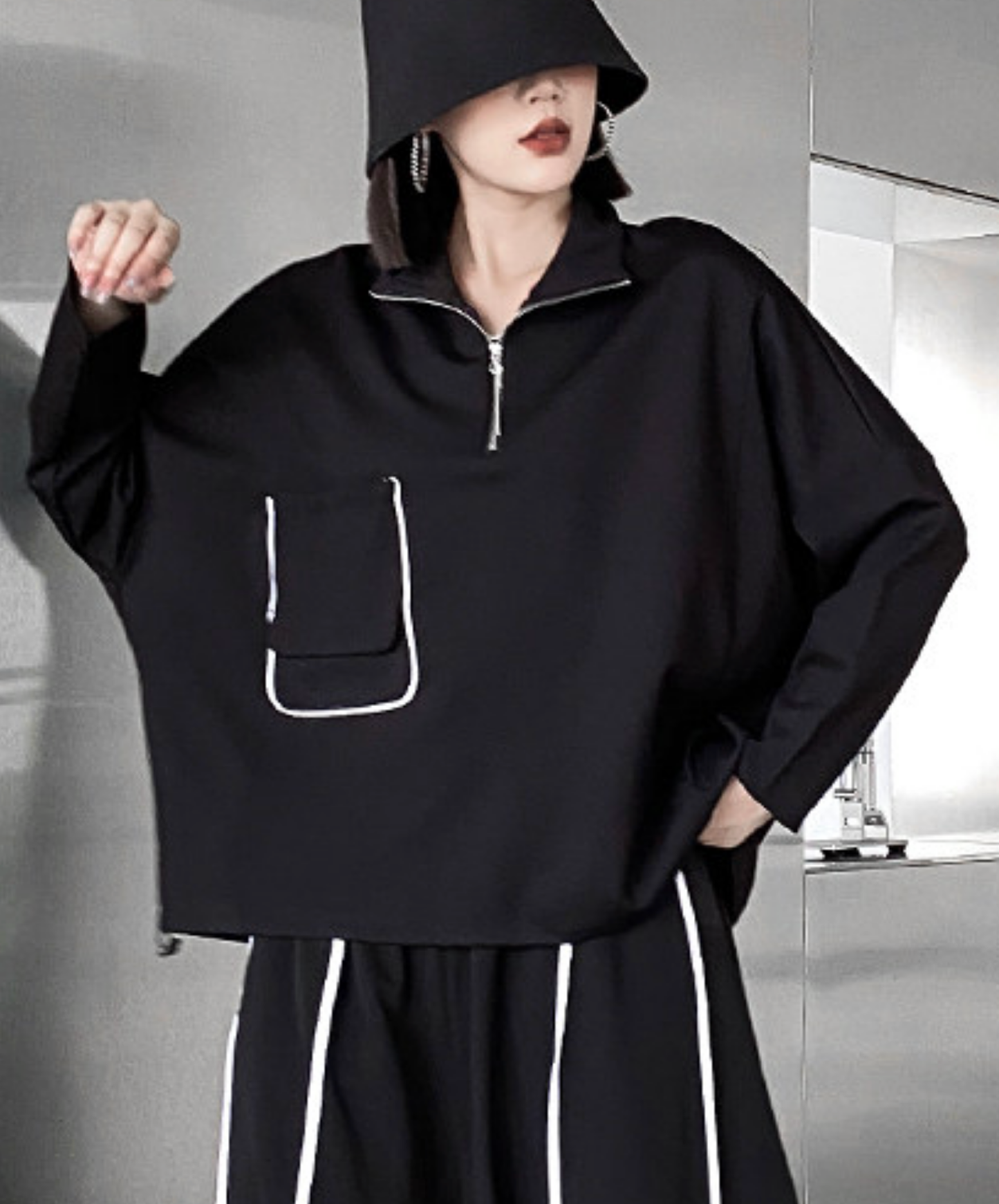 batwing sleeve white line sweatshirts EN2709