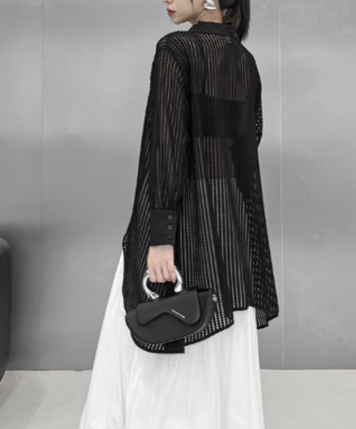 dark Irregular design ring fastener sheer shirt EN2967