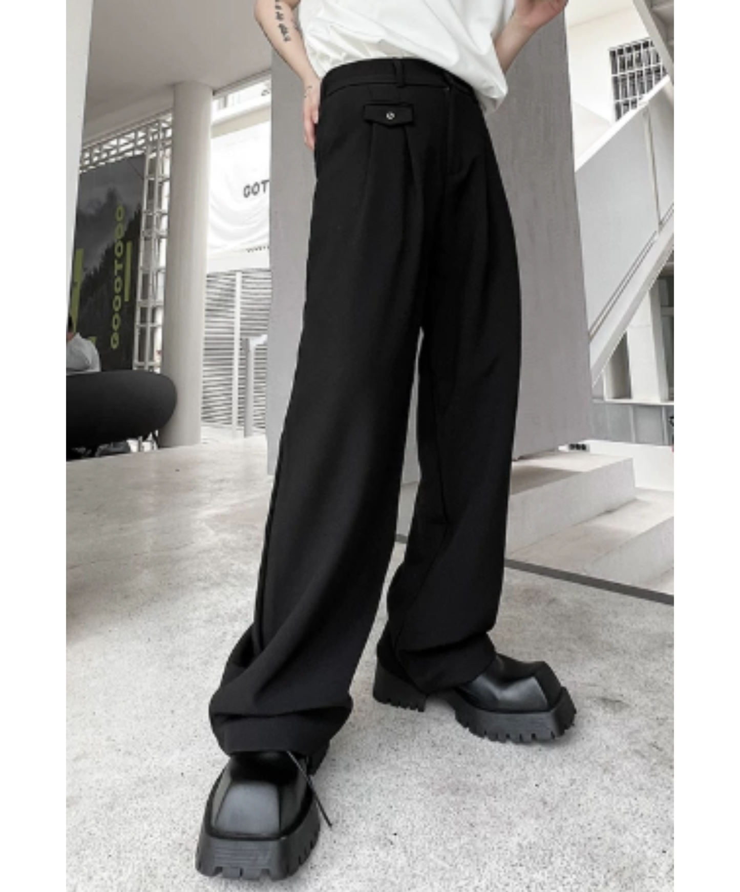 asymmetrical pocket, simple straight slacks pants EN2925