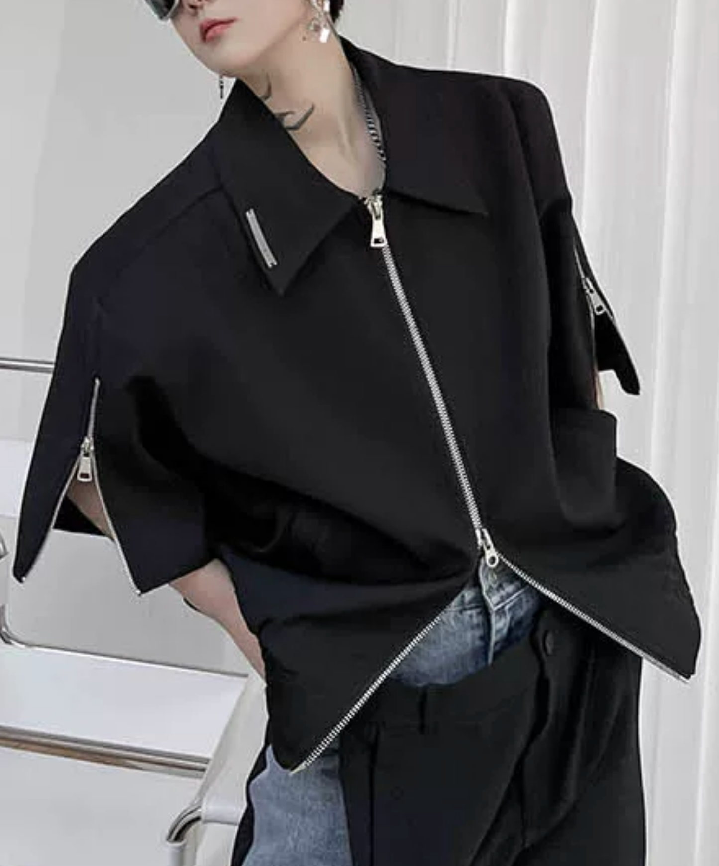 double zip-up short-sleeved jacket EN2864
