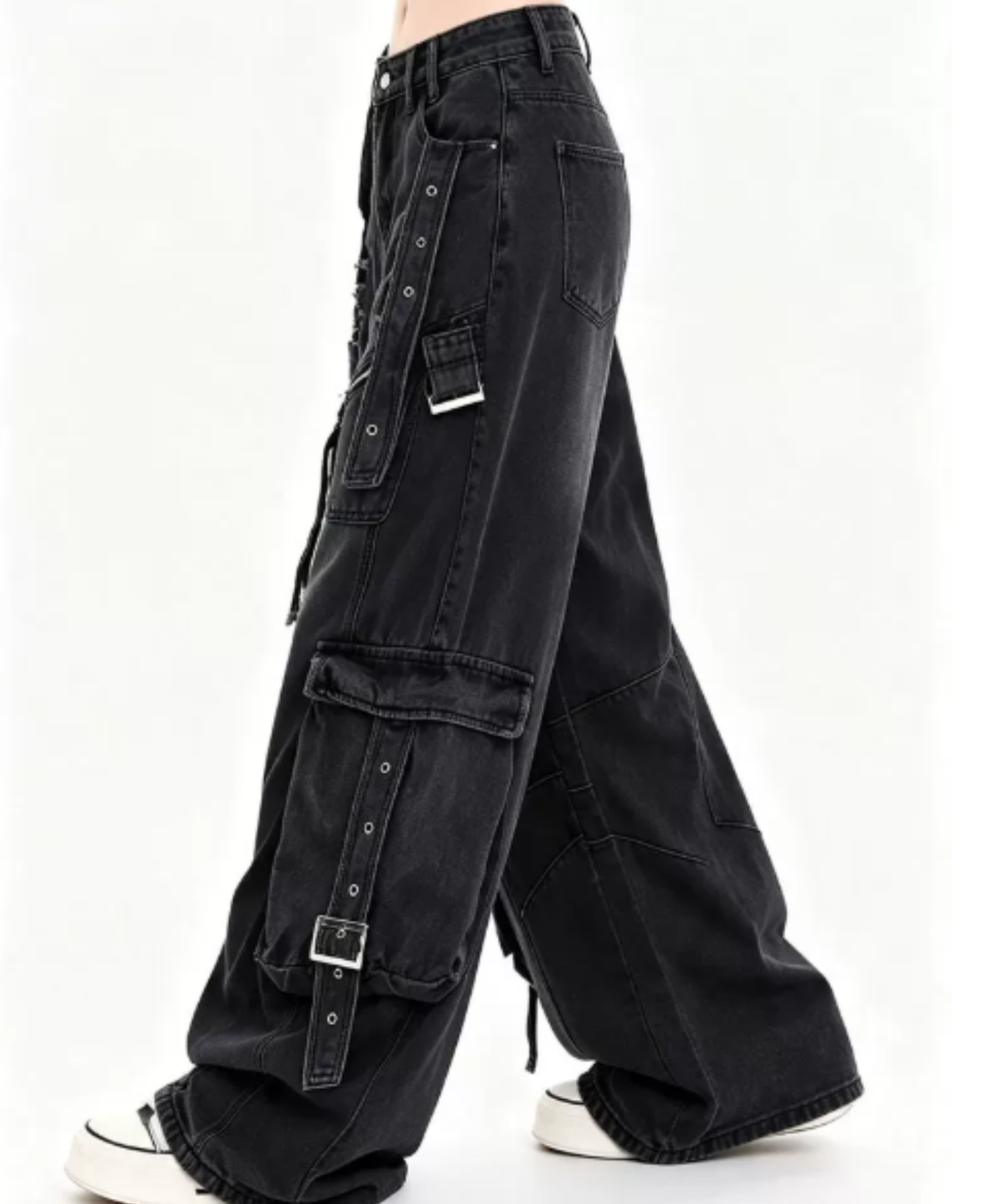 flap pocket and strap belt detailing wide pants EN3212