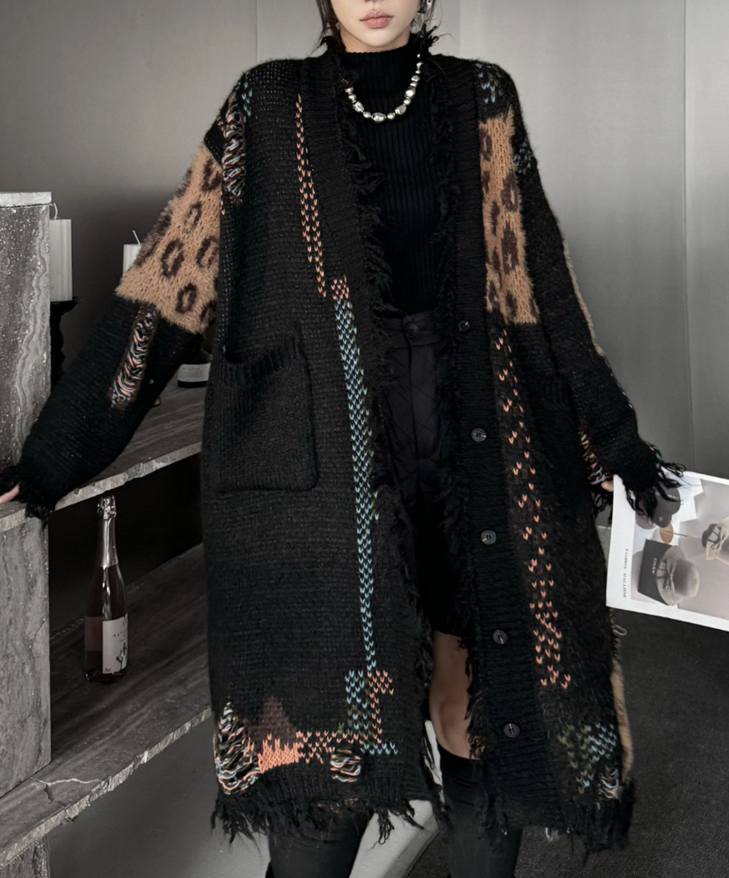 leopard print patchwork cardigan EN2575