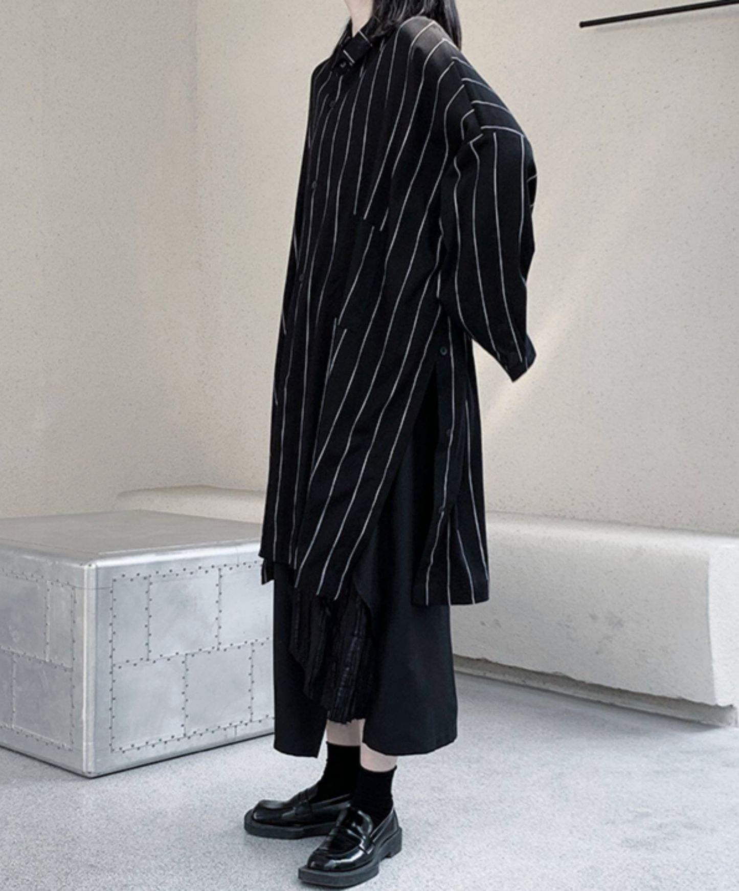 dark big silhouette stripe long shirt EN2777
