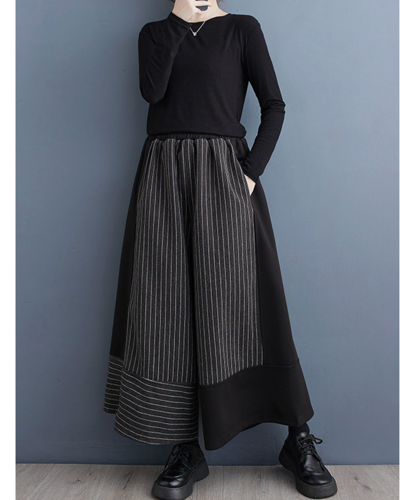 thin stripe patchwork wide pants EN2778