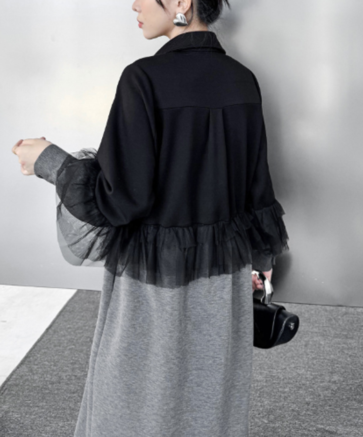 tulle patchwork and shibori detailing long shirt EN3133