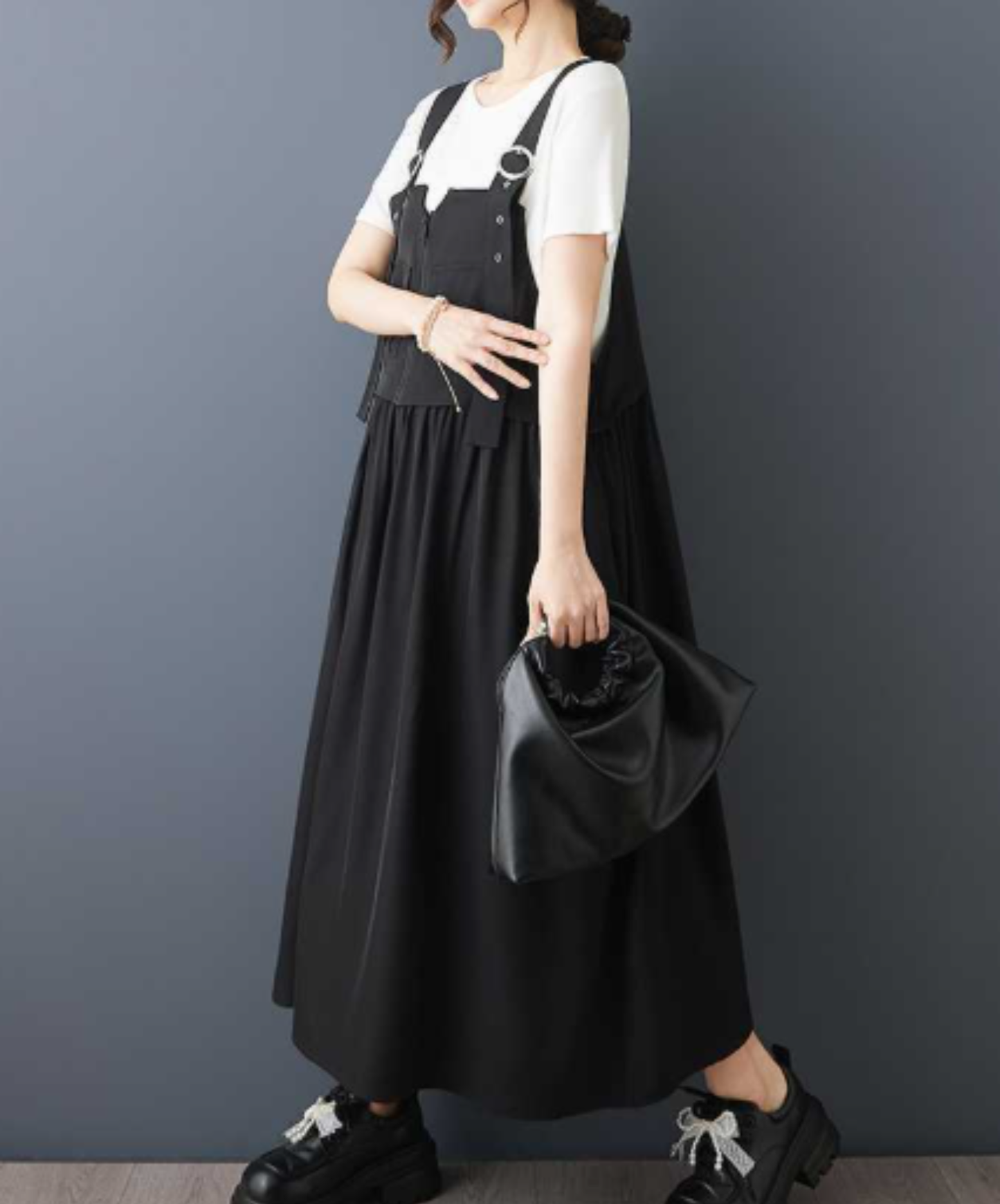 dark a-line suspender dress overalls EN3049