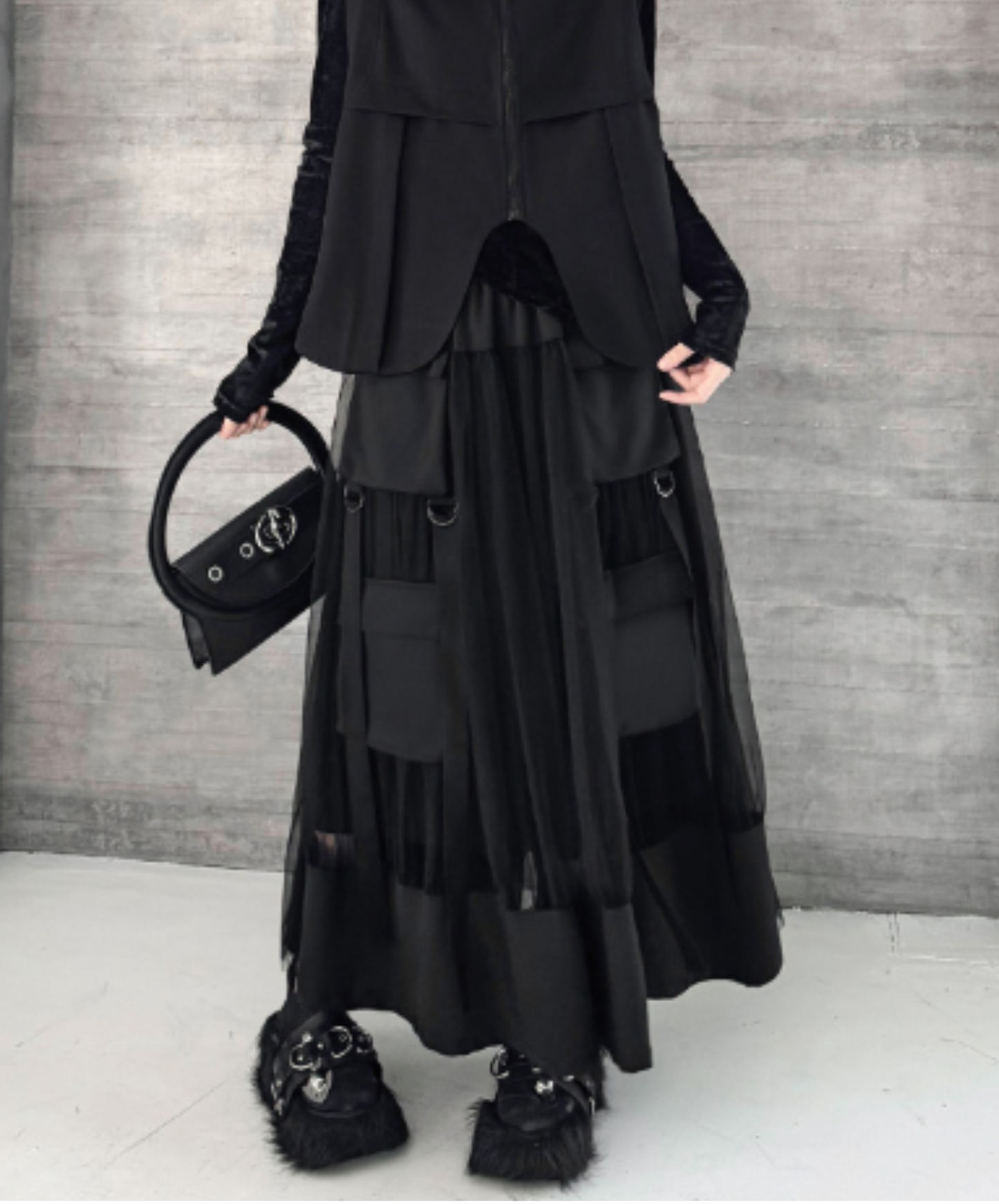 layered mesh patchwork skirt EN3104