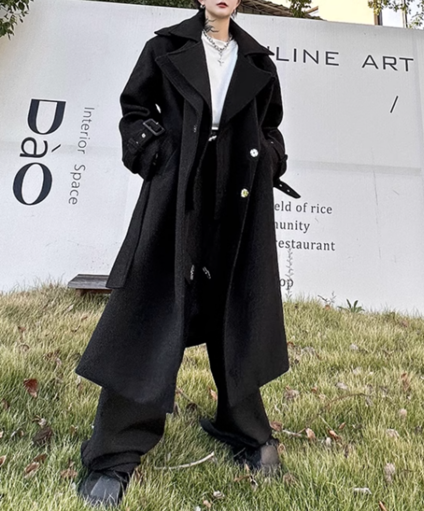 double layered collar long wool coat EN1886