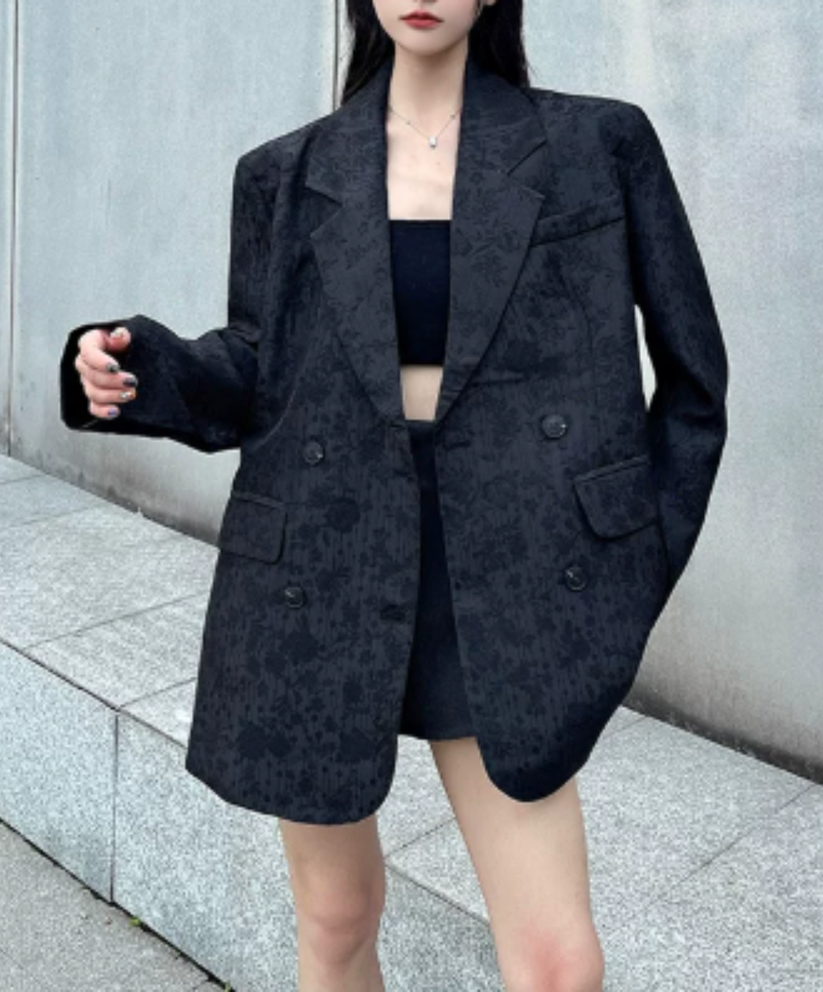 peaked lapel boxy silhouette jacket EN3209