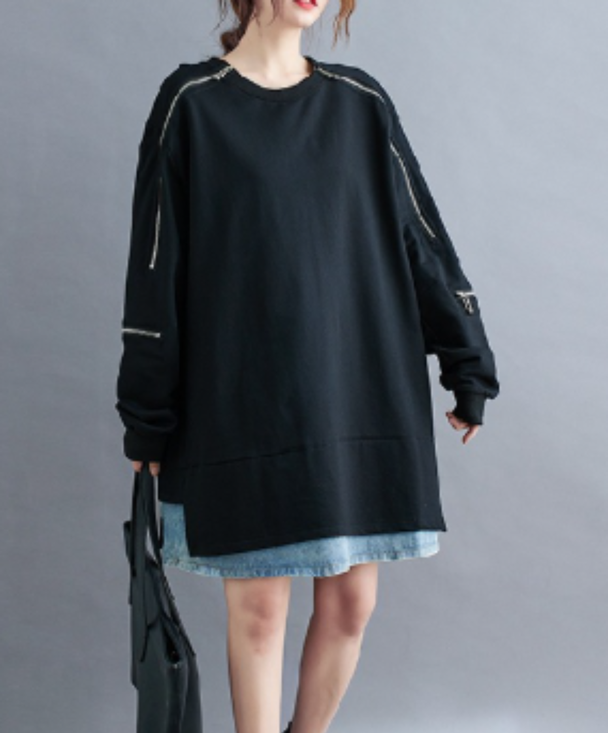 zip-detail side slits sweatshirt EN3217
