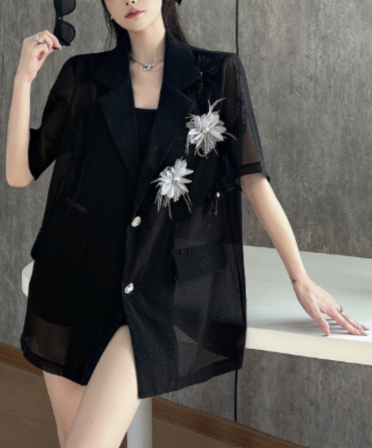 sparkling floral mesh lightweight jacket EN2915