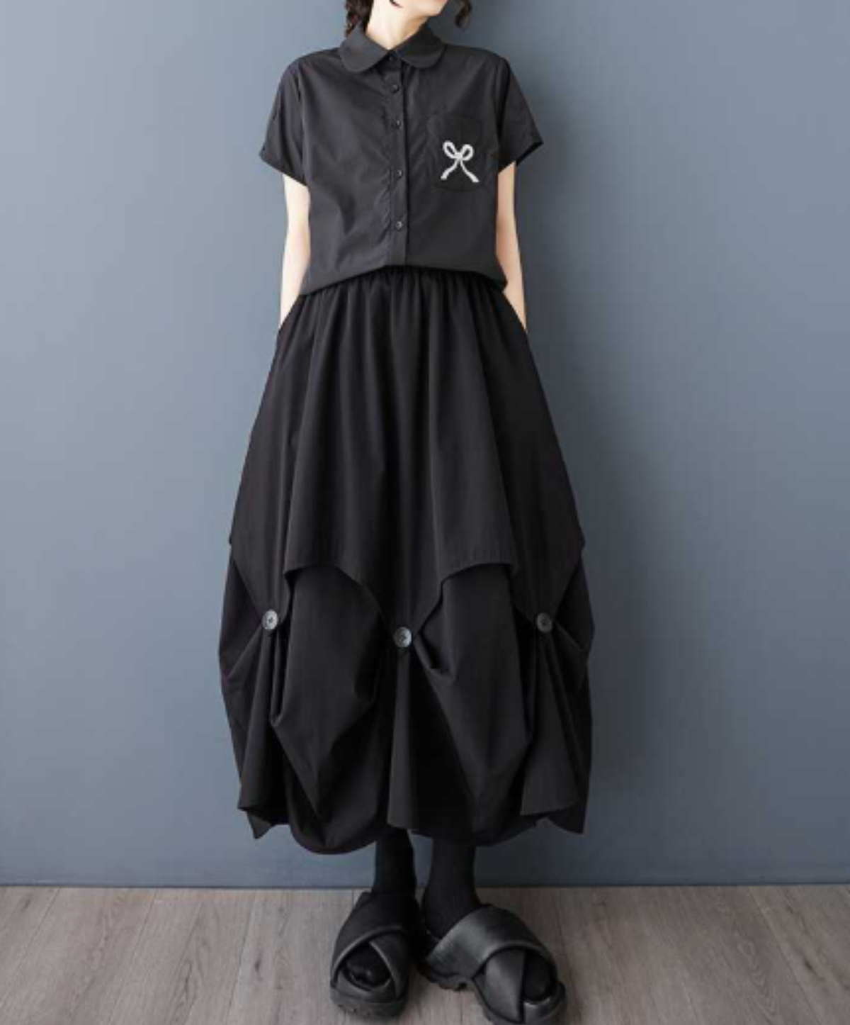 button-fastened balloon drape skirt EN3223