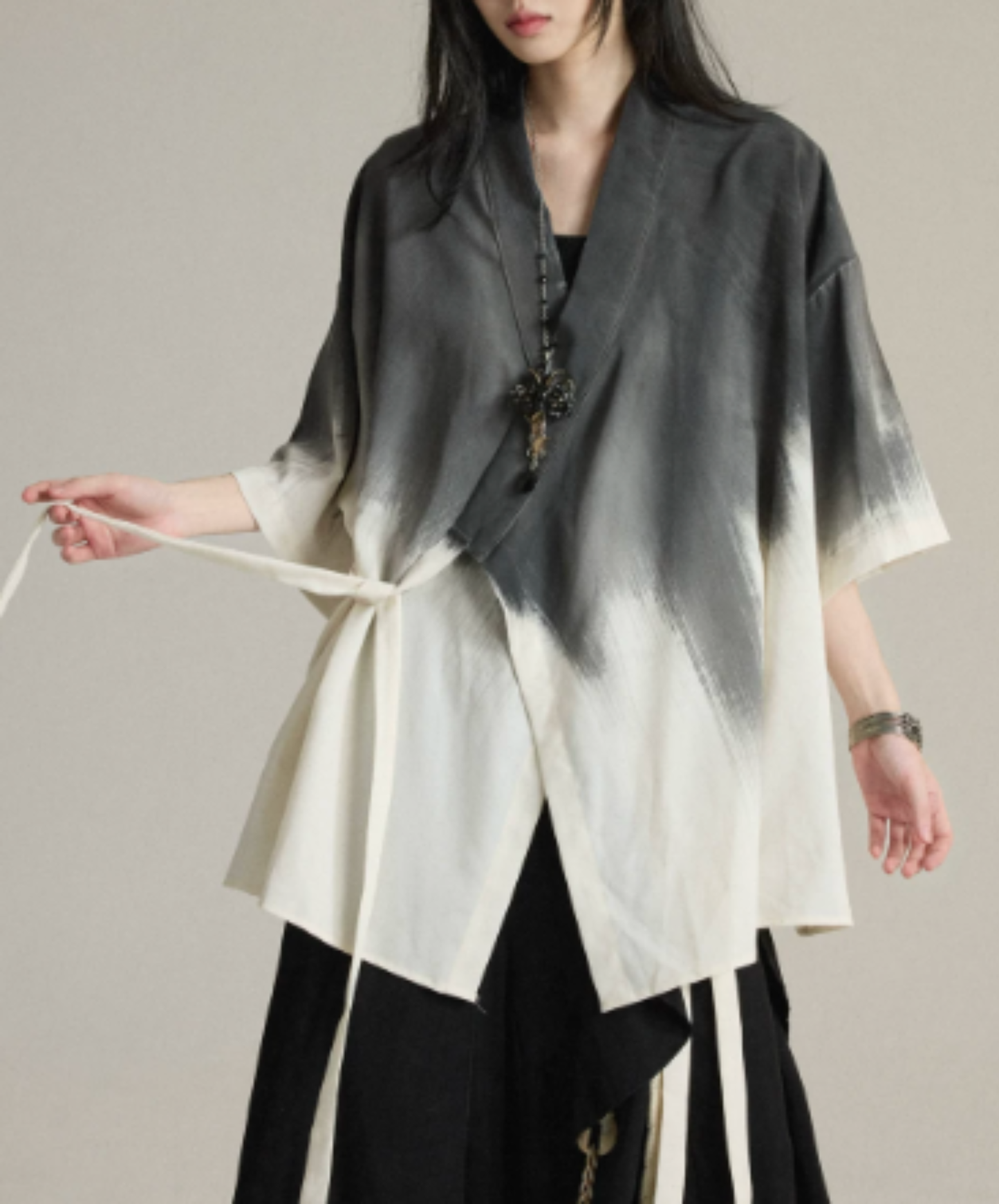 tie-dye print with waist tie jacket EN3010